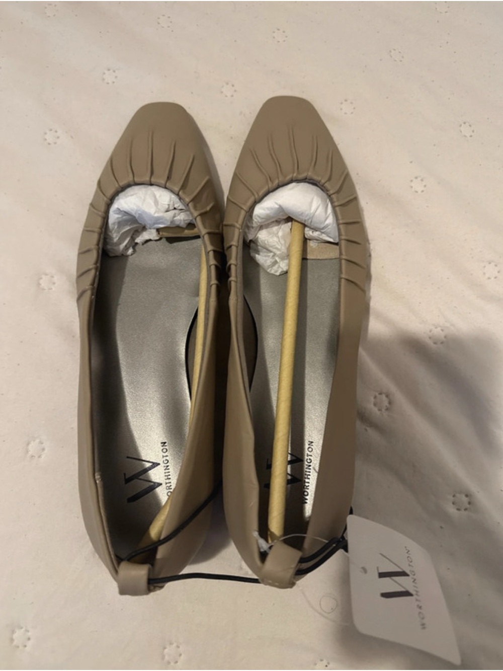 Worthington Women's Taupe Ruched Square-Toe Ballet Flats